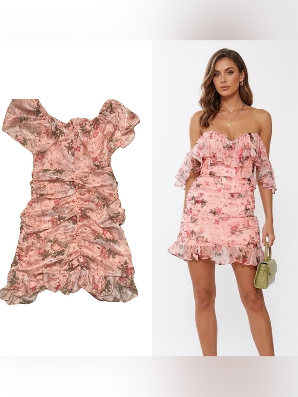 Nasty Gal Off the Shoulder Pink Chiffon Floral Mini Dress Size S